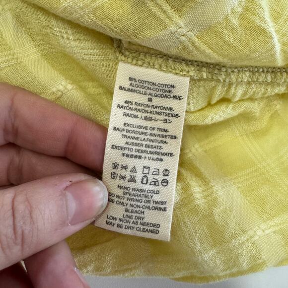 Free People Top Womens Medium Yellow Loveland Button Down Raw Hem Cotton - Picture 9 of 12